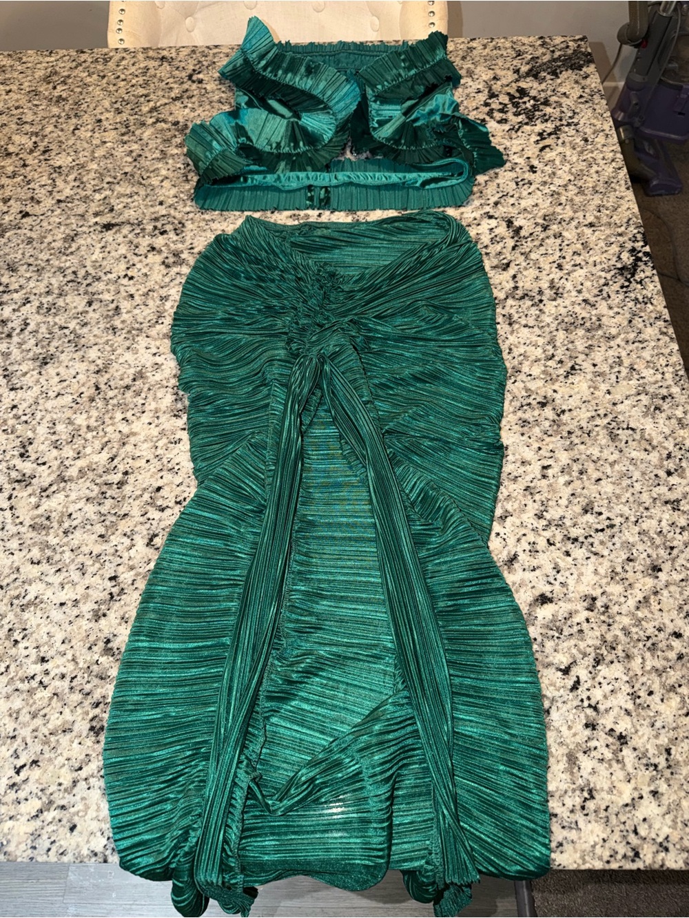 Green Pleated Two-Piece Set